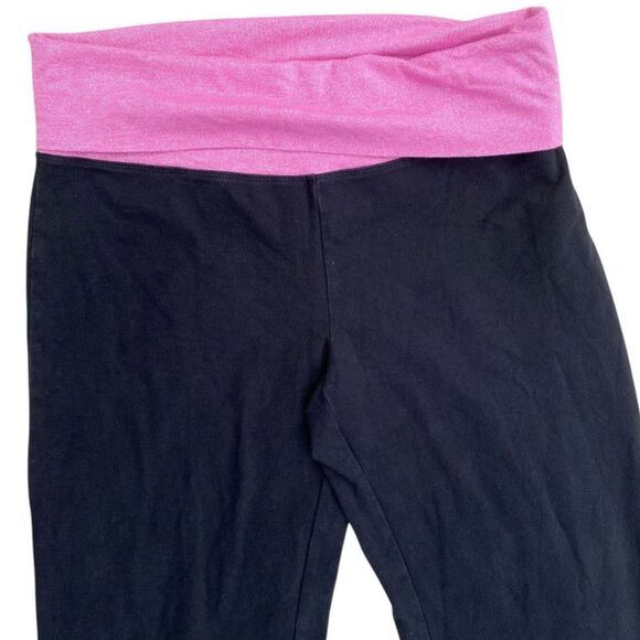 Y2K VS PINK M Foldover Black Flare Leggings Pink Silver Logo Low Rise Vtg - Picture 15 of 15